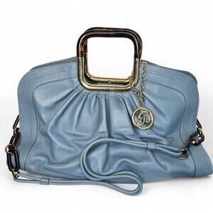 Bally Blue leather Pachina shoulder bag top handle bag tortoise shell handles